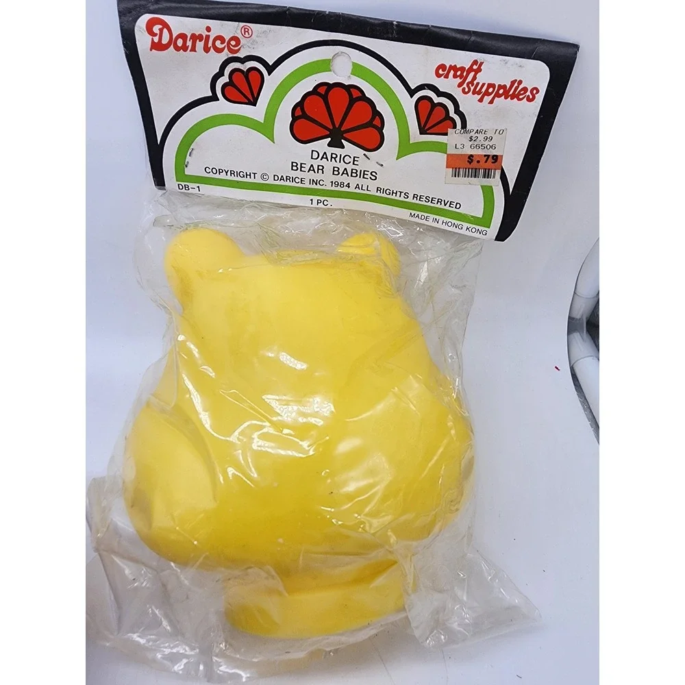 Vintage 1984 Darice Bear Babies Craft Supplies Purple Yellow Bear Heads Lot of 2